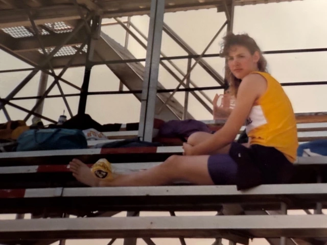 Dr. Fawn Ray icing shin splints during her years as a collegiate track athlete
